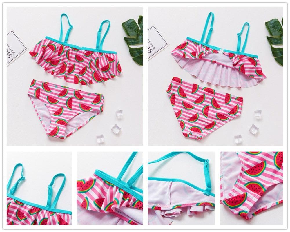Girls Swimsuit Kids Swimwear Cute Print Kids Bikini Sets Girls Swimsuits Two Piece Bathing Suit Sets 3D Printed Swimwear Ruffle Style Children Swimwear Kids Beach Wear 2-16 Year - Black Girl Golf