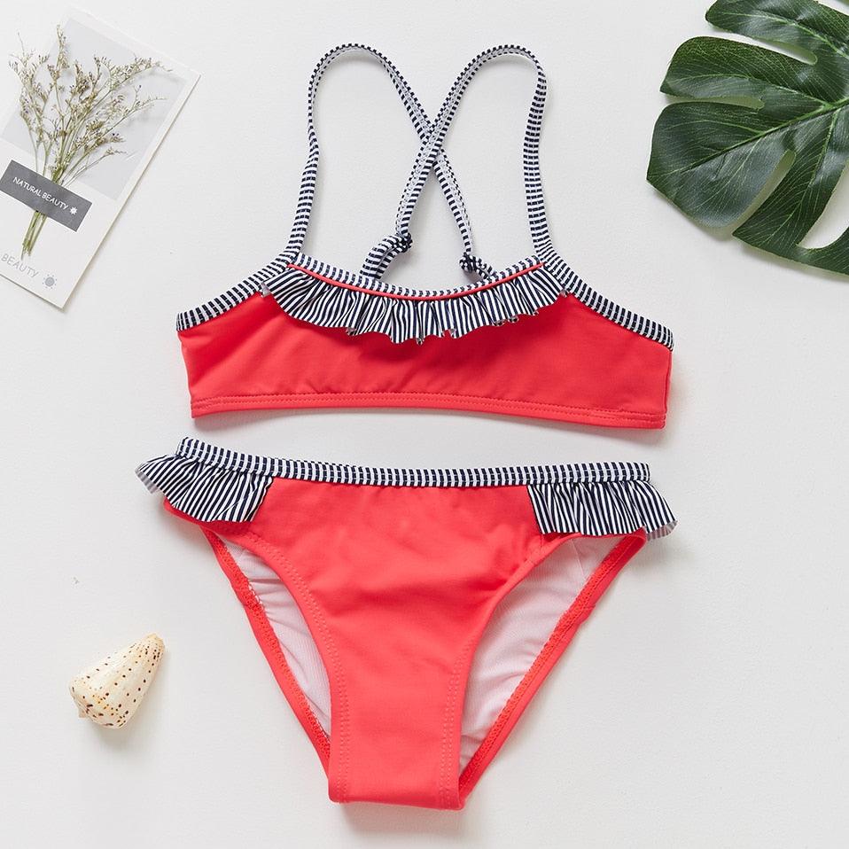 Girls Swimsuit Kids Swimwear Cute Print Kids Bikini Sets Girls Swimsuits Two Piece Bathing Suit Sets 3D Printed Swimwear Ruffle Style Children Swimwear Kids Beach Wear 2-16 Year - Black Girl Golf