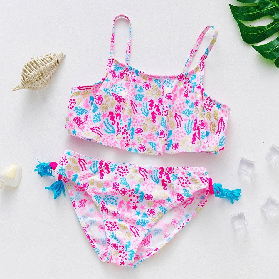 Girls Swimsuit Kids Swimwear Cute Print Kids Bikini Sets Girls Swimsuits Two Piece Bathing Suit Sets 3D Printed Swimwear Ruffle Style Children Swimwear Kids Beach Wear 2-16 Year - Black Girl Golf