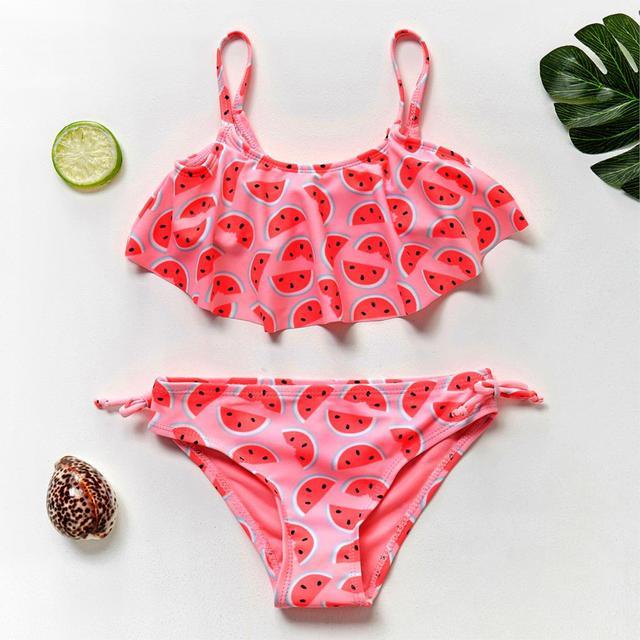 Girls Swimsuit Kids Swimwear Cute Print Kids Bikini Sets Girls Swimsuits Two Piece Bathing Suit Sets 3D Printed Swimwear Ruffle Style Children Swimwear Kids Beach Wear 2-16 Year - Black Girl Golf