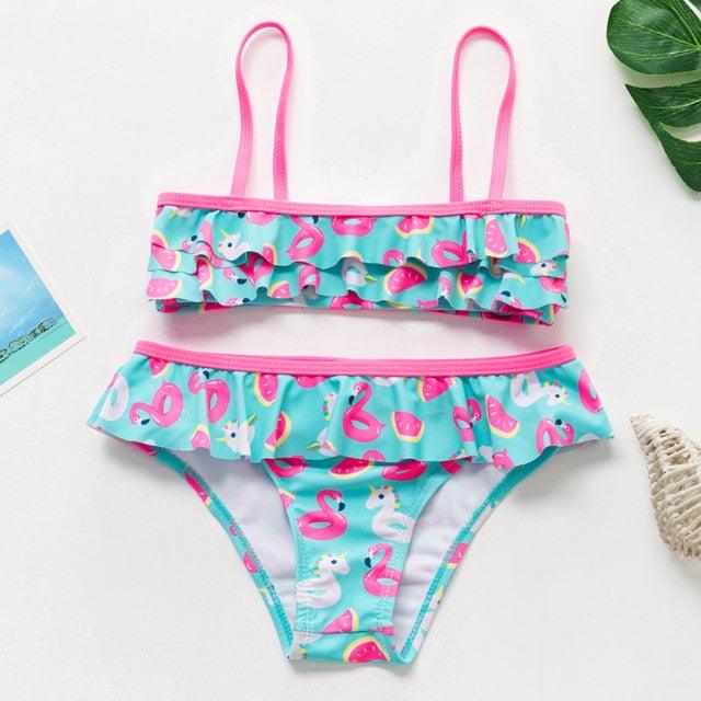 Girls Swimsuit Kids Swimwear Cute Print Kids Bikini Sets Girls Swimsuits Two Piece Bathing Suit Sets 3D Printed Swimwear Ruffle Style Children Swimwear Kids Beach Wear 2-16 Year - Black Girl Golf