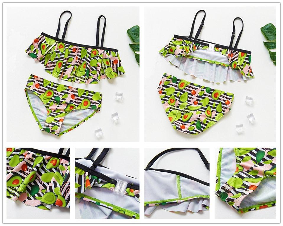 Girls Swimsuit Kids Swimwear Cute Print Kids Bikini Sets Girls Swimsuits Two Piece Bathing Suit Sets 3D Printed Swimwear Ruffle Style Children Swimwear Kids Beach Wear 2-16 Year - Black Girl Golf