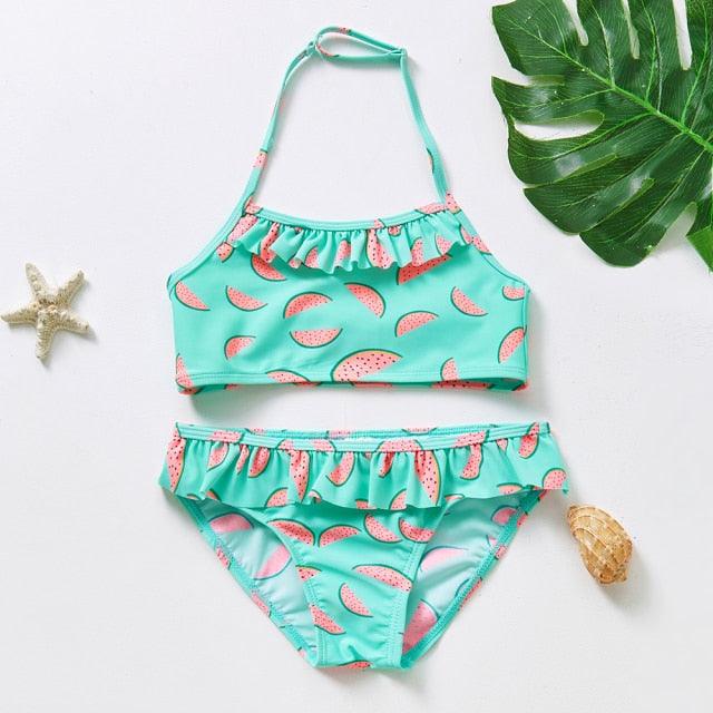 Girls Swimsuit Kids Swimwear Cute Print Kids Bikini Sets Girls Swimsuits Two Piece Bathing Suit Sets 3D Printed Swimwear Ruffle Style Children Swimwear Kids Beach Wear 2-16 Year - Black Girl Golf