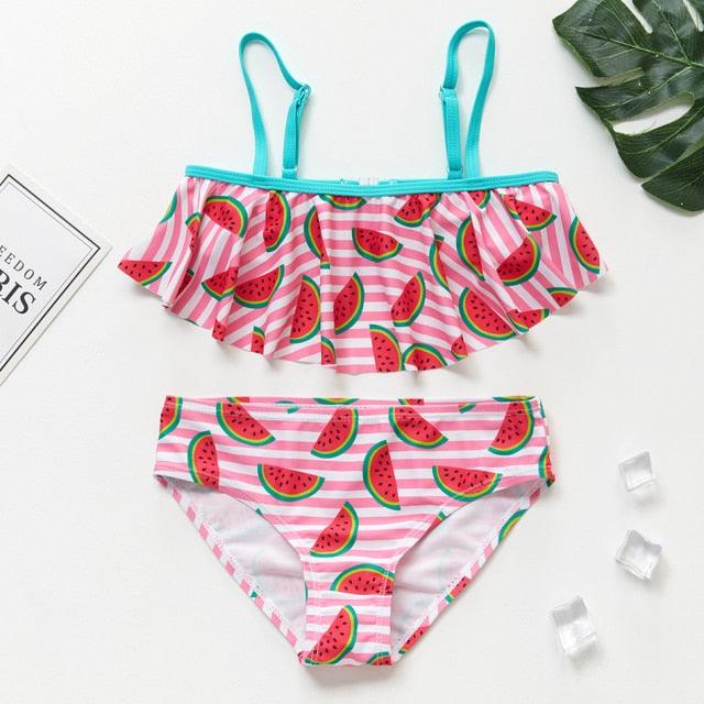 Girls Swimsuit Kids Swimwear Cute Print Kids Bikini Sets Girls Swimsuits Two Piece Bathing Suit Sets 3D Printed Swimwear Ruffle Style Children Swimwear Kids Beach Wear 2-16 Year - Black Girl Golf