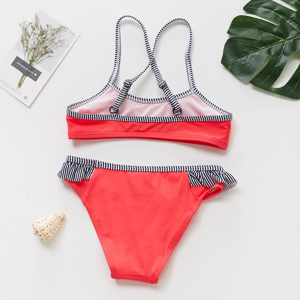 Girls Swimsuit Kids Swimwear Cute Print Kids Bikini Sets Girls Swimsuits Two Piece Bathing Suit Sets 3D Printed Swimwear Ruffle Style Children Swimwear Kids Beach Wear 2-16 Year - Black Girl Golf