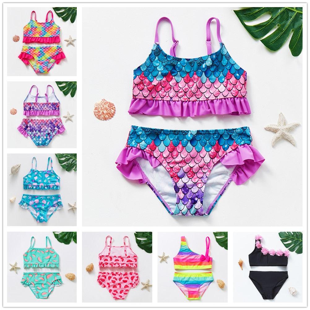 Girls Swimsuit Kids Swimwear Cute Print Kids Bikini Sets Girls Swimsuits Two Piece Bathing Suit Sets 3D Printed Swimwear Ruffle Style Children Swimwear Kids Beach Wear 2-16 Year - Black Girl Golf