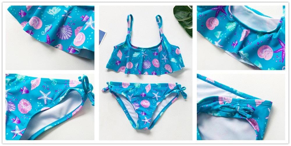 Girls Swimsuit Kids Swimwear Cute Print Kids Bikini Sets Girls Swimsuits Two Piece Bathing Suit Sets 3D Printed Swimwear Ruffle Style Children Swimwear Kids Beach Wear 2-16 Year - Black Girl Golf