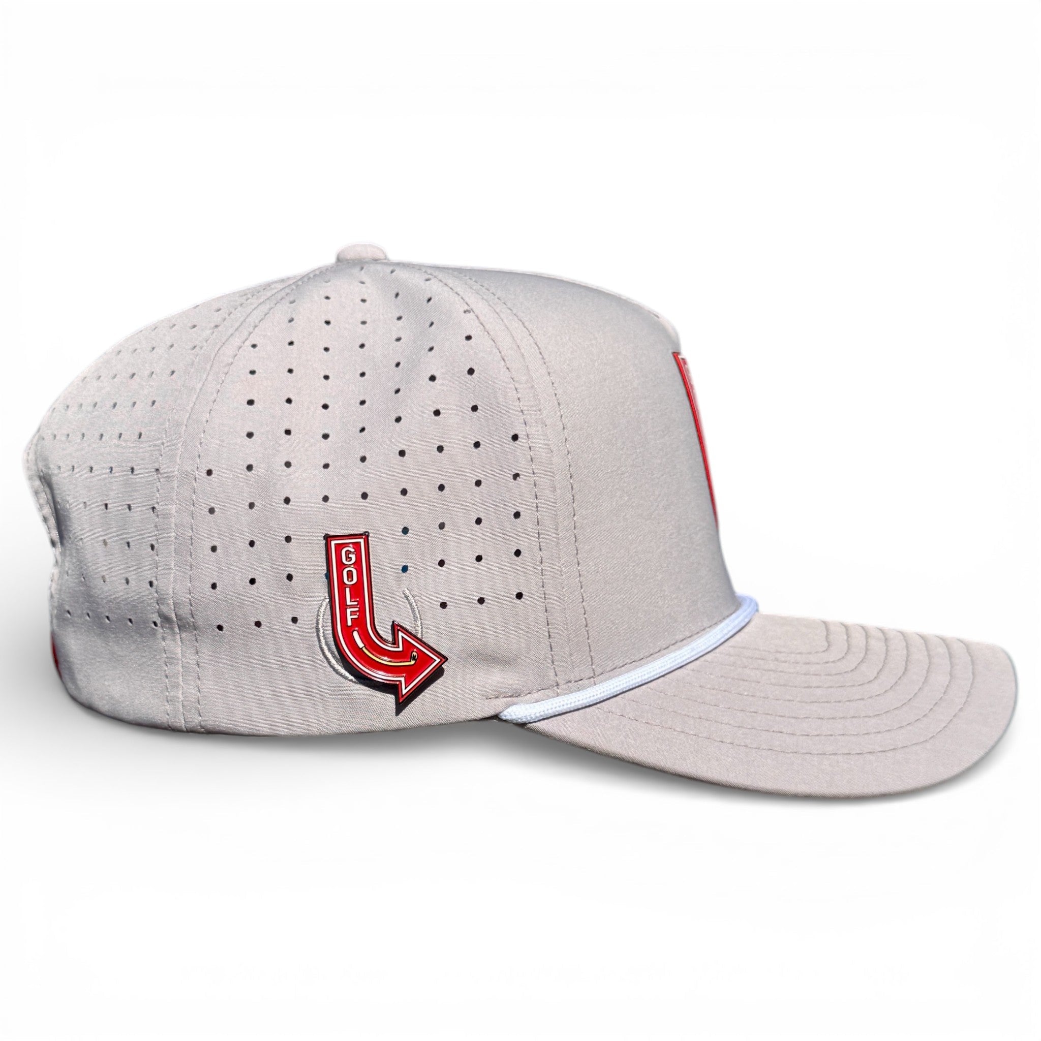 Golf Neon Arrow Sign Golf Hat | Snapback Cap | Built - in Magnetic Ball Marker Holder + Marker Included | Adjustable Light Gray - Black Girl Golf
