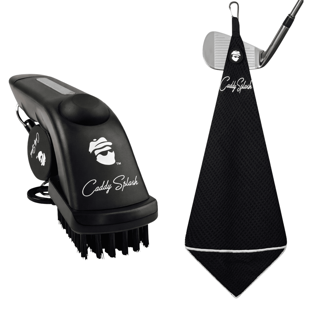 Golf Pocket Mag Towel - Black & Golf Club Water Brush Pro Bundle - Black Girl Golf