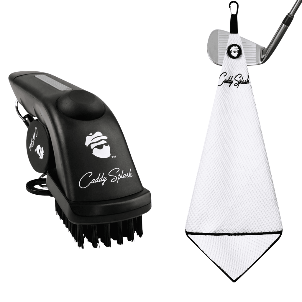 Golf Pocket Mag Towel - White + Golf Club Water Brush Pro Bundle - Black Girl Golf