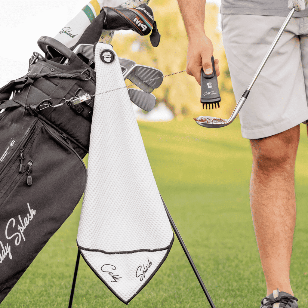 Golf Pocket Mag Towel - White + Golf Club Water Brush Pro Bundle - Black Girl Golf