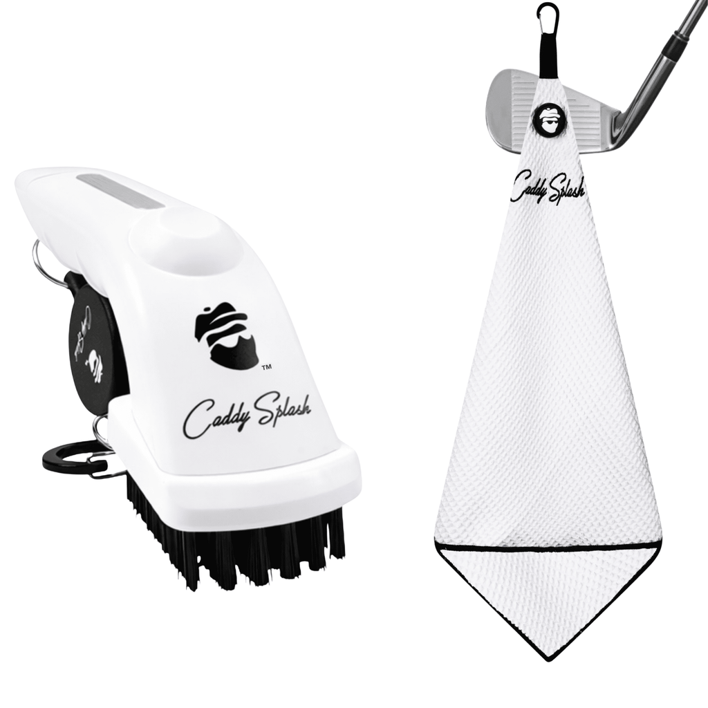 Golf Pocket Mag Towel - White & Ice White Golf Club Water Brush Pro Bundle - Black Girl Golf