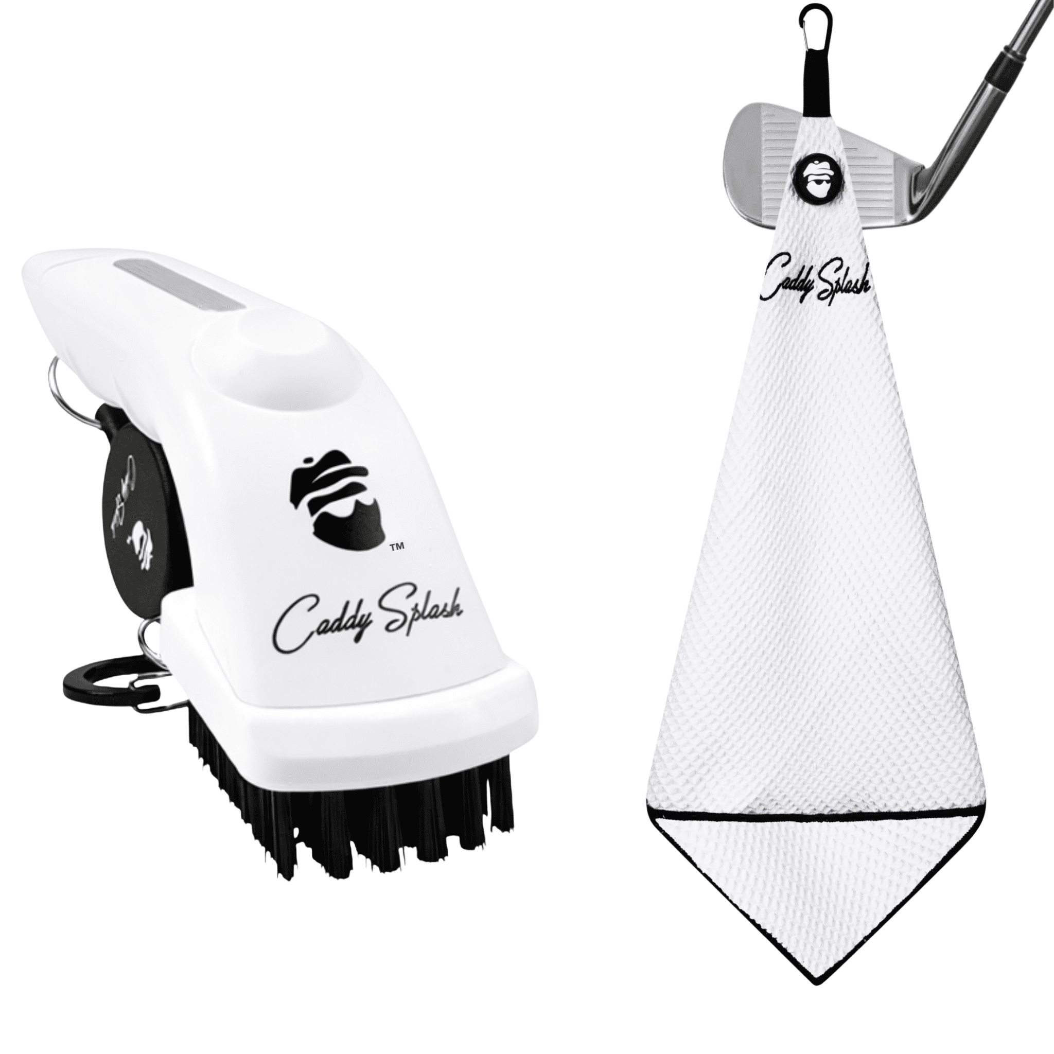 Golf Pocket Mag Towel - White & Ice White Golf Club Water Brush Pro Bundle - Black Girl Golf