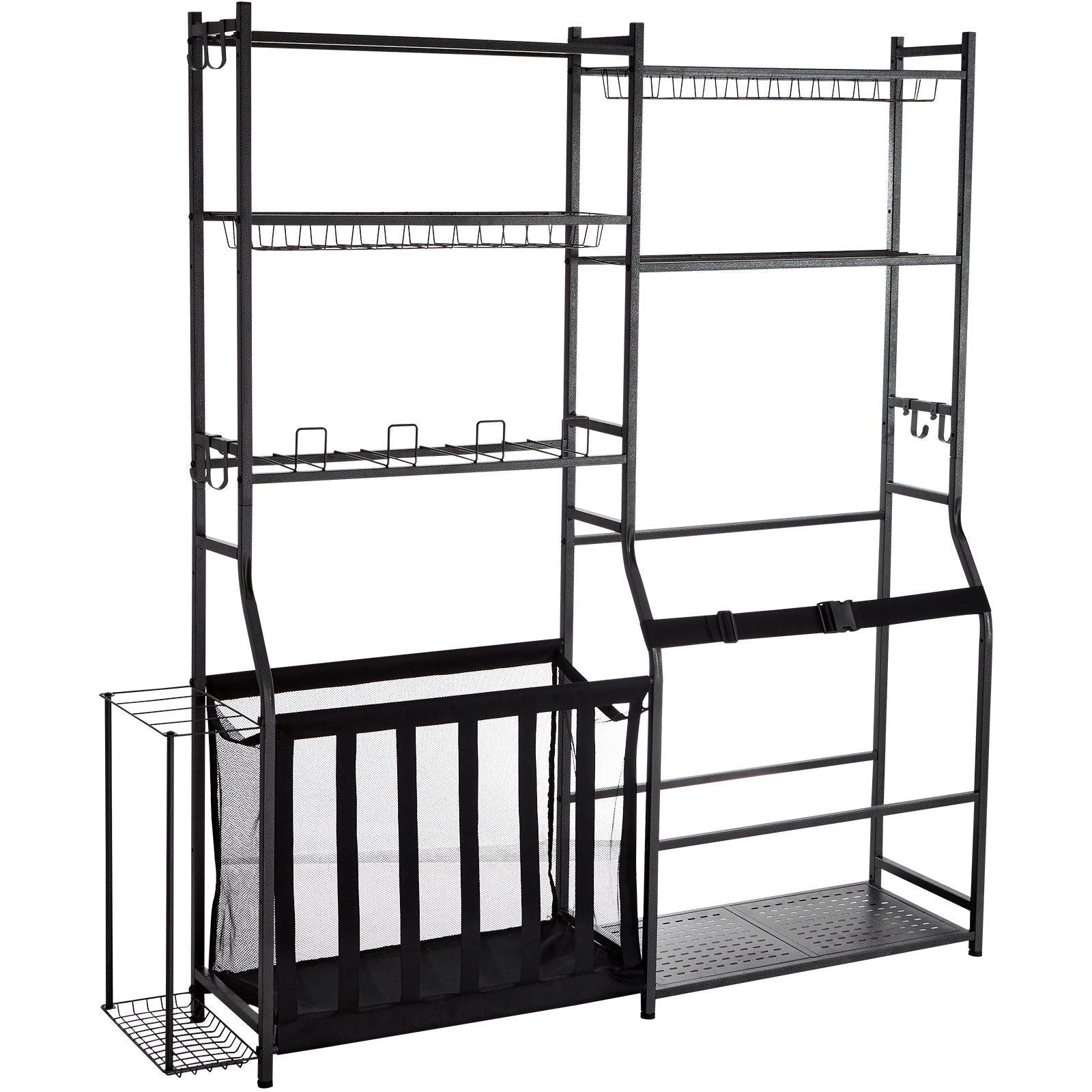 Golf Storage Garage Organizer, 2 Golf Bag Storage Stand Holder and Other Sports Equipment Storage Rack, Outdoor Steel Ball Cart, Sports Gear and Toys Storage Shelves with Baskets & Hooks, Black - Black Girl Golf
