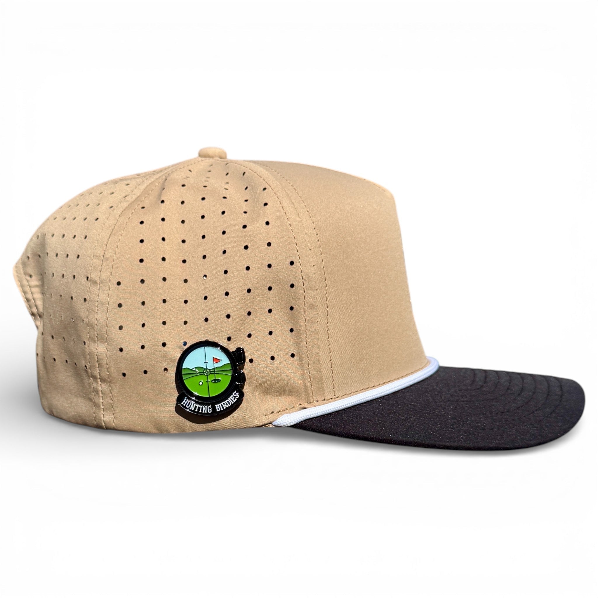 Hunting Birdies Golf Hat | Snapback Cap | Built - in Magnetic Ball Marker Holder + Marker Included | Adjustable Tan & Black - Black Girl Golf