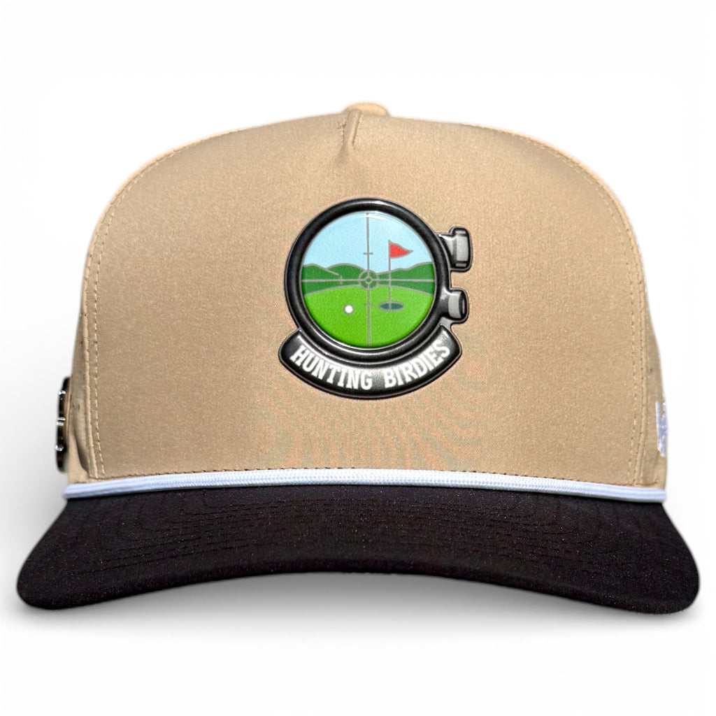 Hunting Birdies Golf Hat | Snapback Cap | Built - in Magnetic Ball Marker Holder + Marker Included | Adjustable Tan & Black - Black Girl Golf