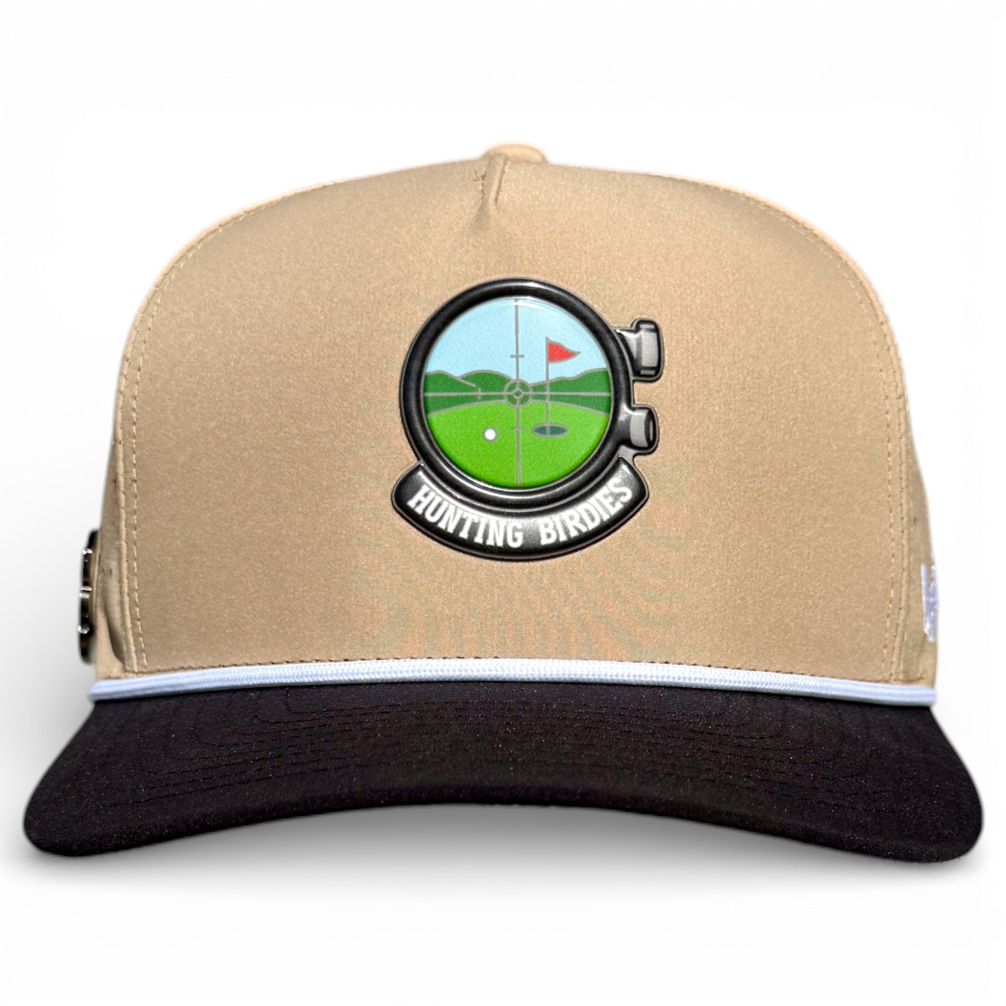 Hunting Birdies Golf Hat | Snapback Cap | Built - in Magnetic Ball Marker Holder + Marker Included | Adjustable Tan & Black - Black Girl Golf