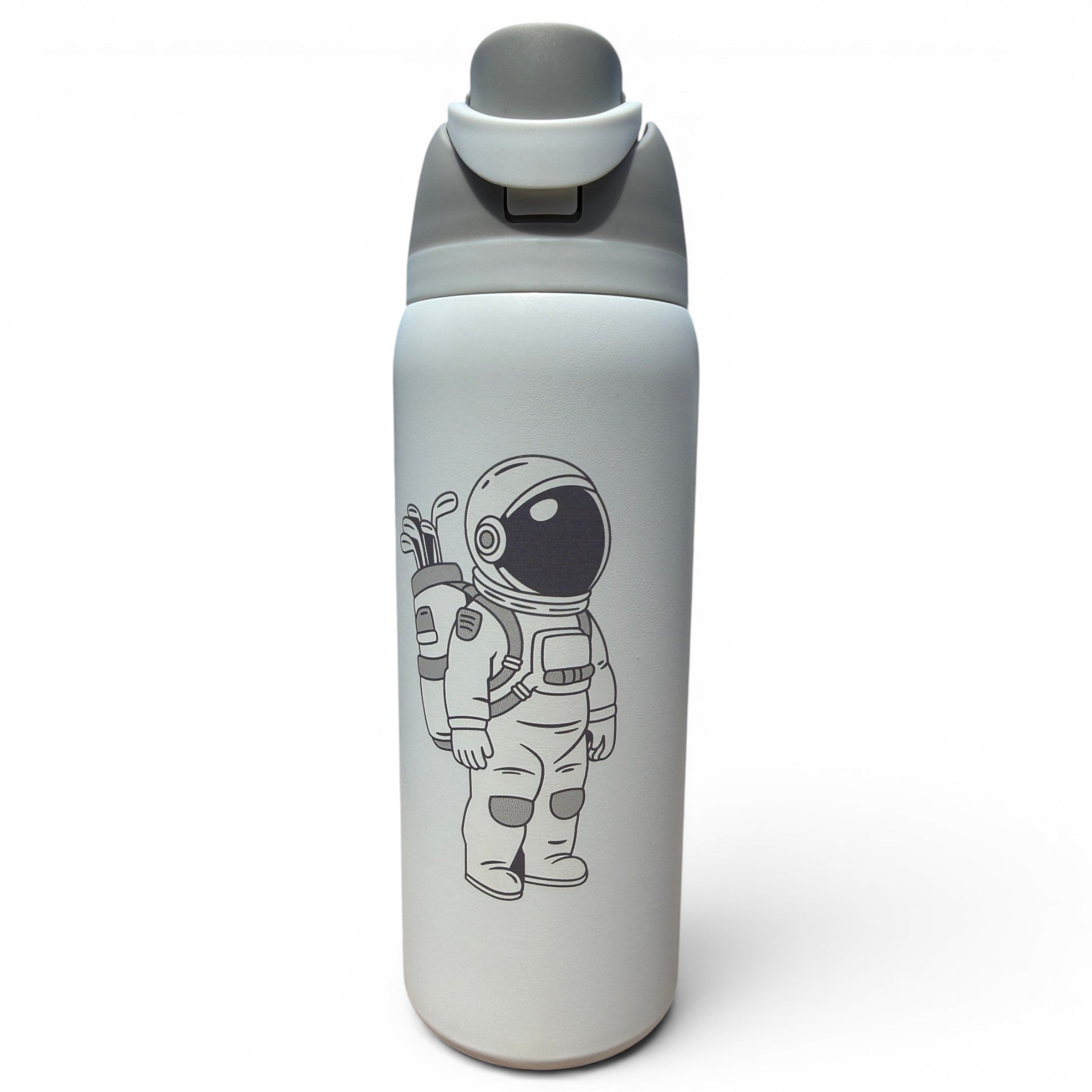Hydration Bottle – Astronaut Walker (White Out) | 32oz Insulated Stainless Steel | Flip Straw Lid w/ Handle - Black Girl Golf