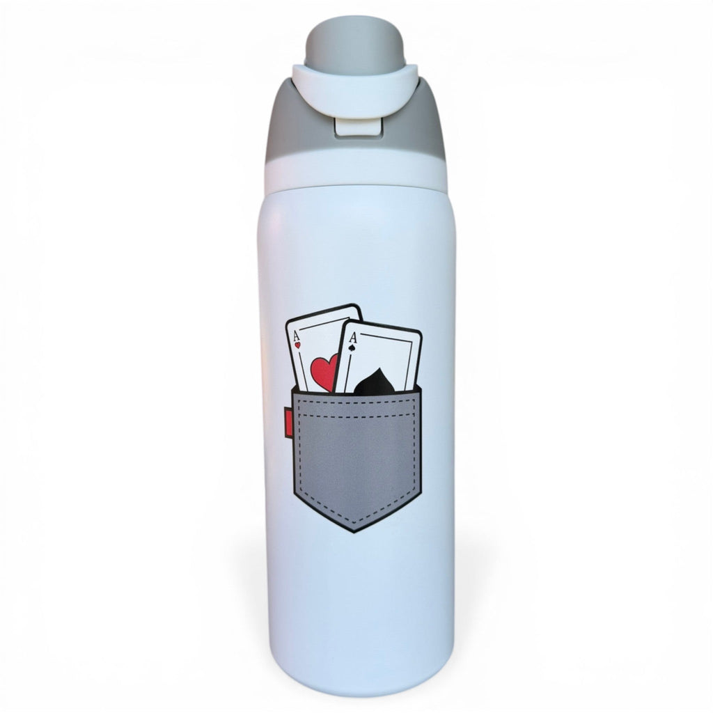 Hydration Bottle – Pocket Aces | 32oz Insulated Stainless Steel | Flip Straw Lid w/ Handle - Black Girl Golf