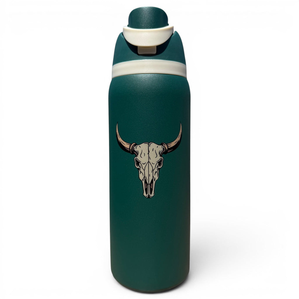 Hydration Bottle – The Longhorn | 32oz Insulated Stainless Steel | Flip Straw Lid w/ Handle - Black Girl Golf