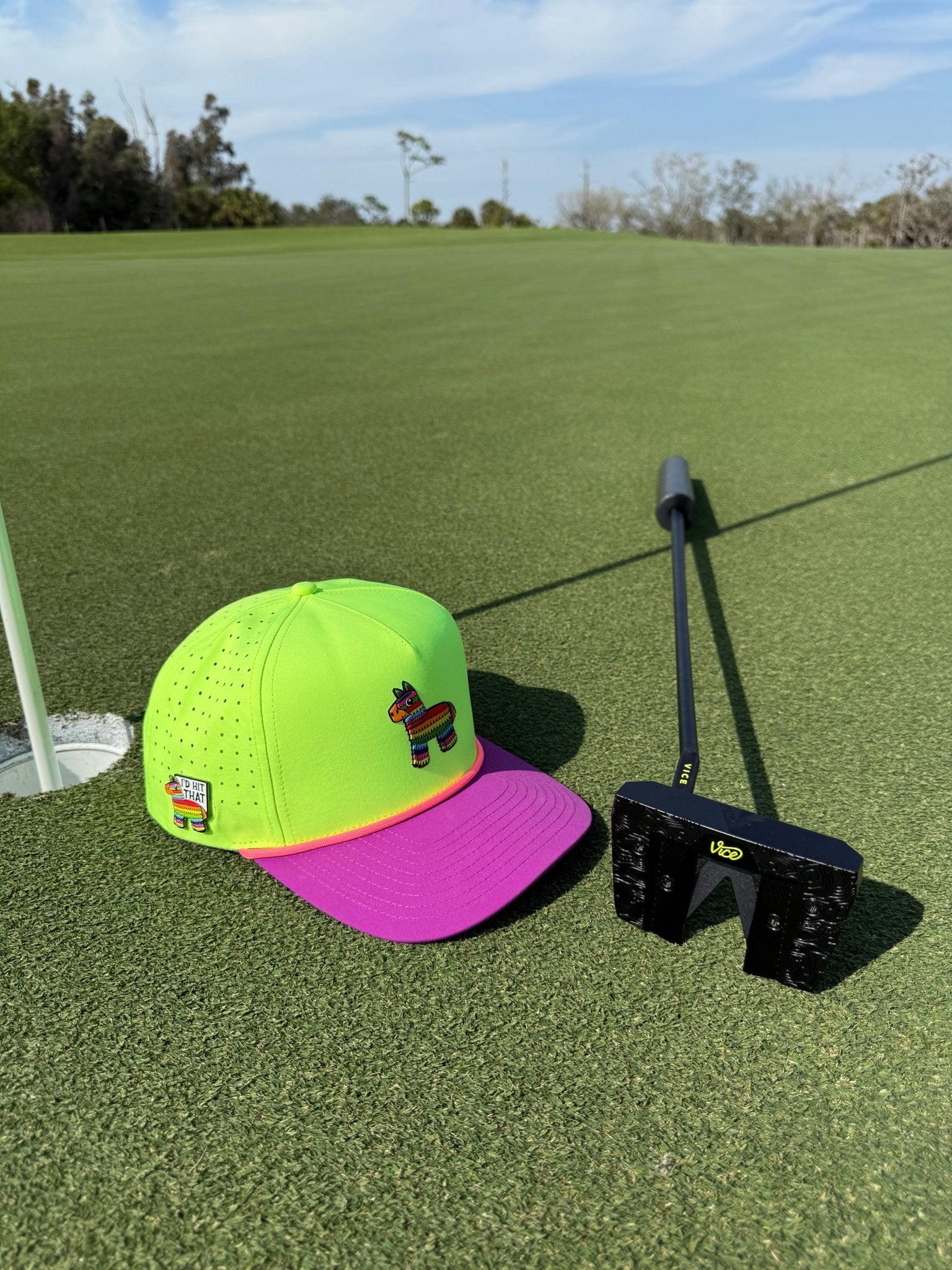 I'd Hit That Piñata Golf Hat | Snapback Cap | Built-in Magnetic Ball Marker Holder + Marker Included | Adjustable | Llama Multicolor - Black Girl Golf
