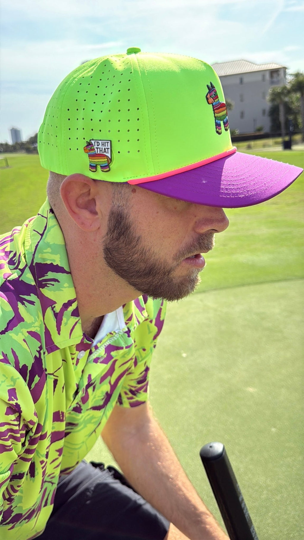I'd Hit That Piñata Golf Hat | Snapback Cap | Built-in Magnetic Ball Marker Holder + Marker Included | Adjustable | Llama Multicolor - Black Girl Golf