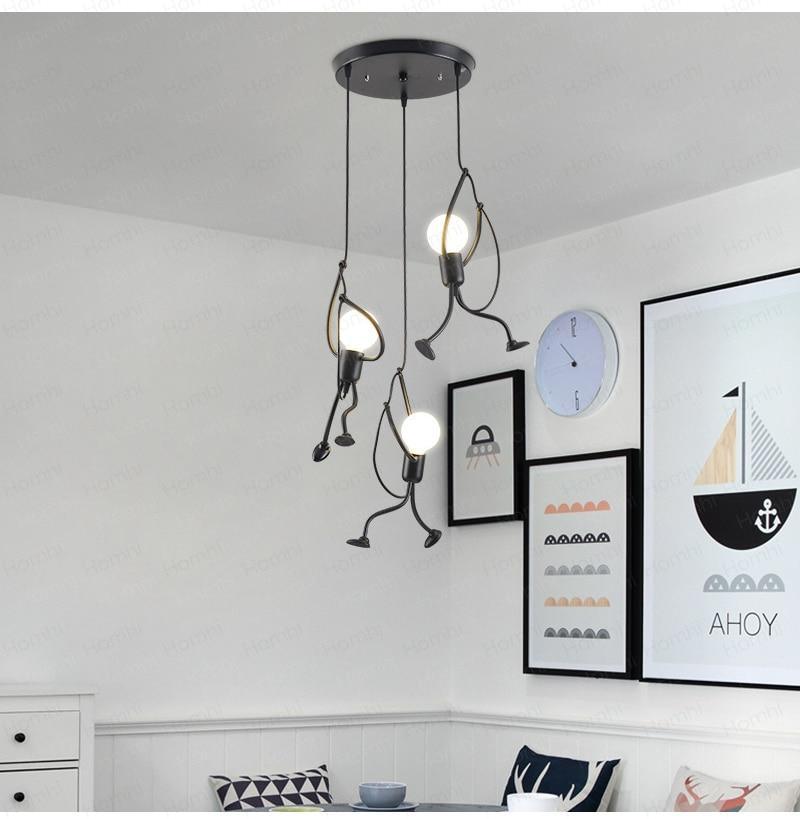 Industrial Metal Pendant Light, Creative Cartoon Ceiling Light Fixture, Indoor Hanging Lamp, Modern Minimalist Lamps for Bedrooms Loft Study Restaurant Entryway Foyer, E27 Great decoration for Bedroom and Kids Room - Black Girl Golf