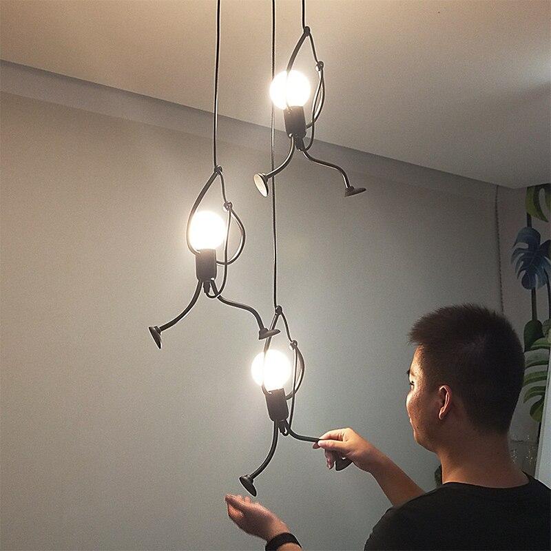 Industrial Metal Pendant Light, Creative Cartoon Ceiling Light Fixture, Indoor Hanging Lamp, Modern Minimalist Lamps for Bedrooms Loft Study Restaurant Entryway Foyer, E27 Great decoration for Bedroom and Kids Room - Black Girl Golf