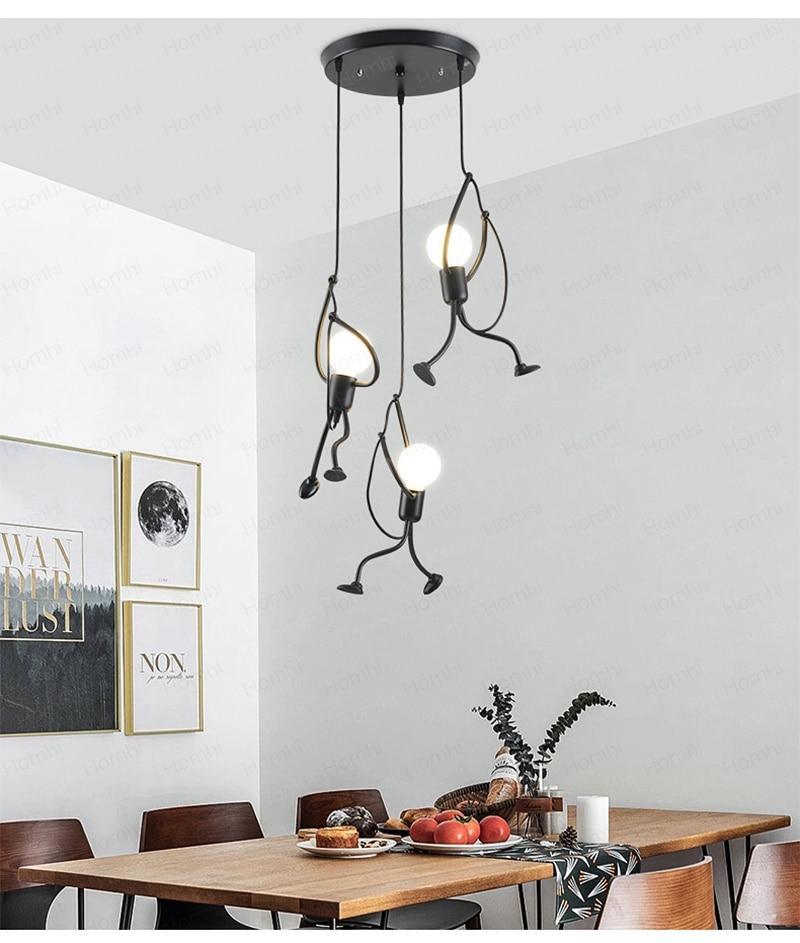 Industrial Metal Pendant Light, Creative Cartoon Ceiling Light Fixture, Indoor Hanging Lamp, Modern Minimalist Lamps for Bedrooms Loft Study Restaurant Entryway Foyer, E27 Great decoration for Bedroom and Kids Room - Black Girl Golf