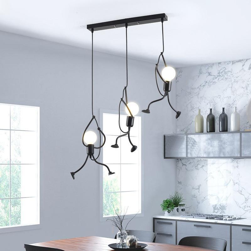Industrial Metal Pendant Light, Creative Cartoon Ceiling Light Fixture, Indoor Hanging Lamp, Modern Minimalist Lamps for Bedrooms Loft Study Restaurant Entryway Foyer, E27 Great decoration for Bedroom and Kids Room - Black Girl Golf
