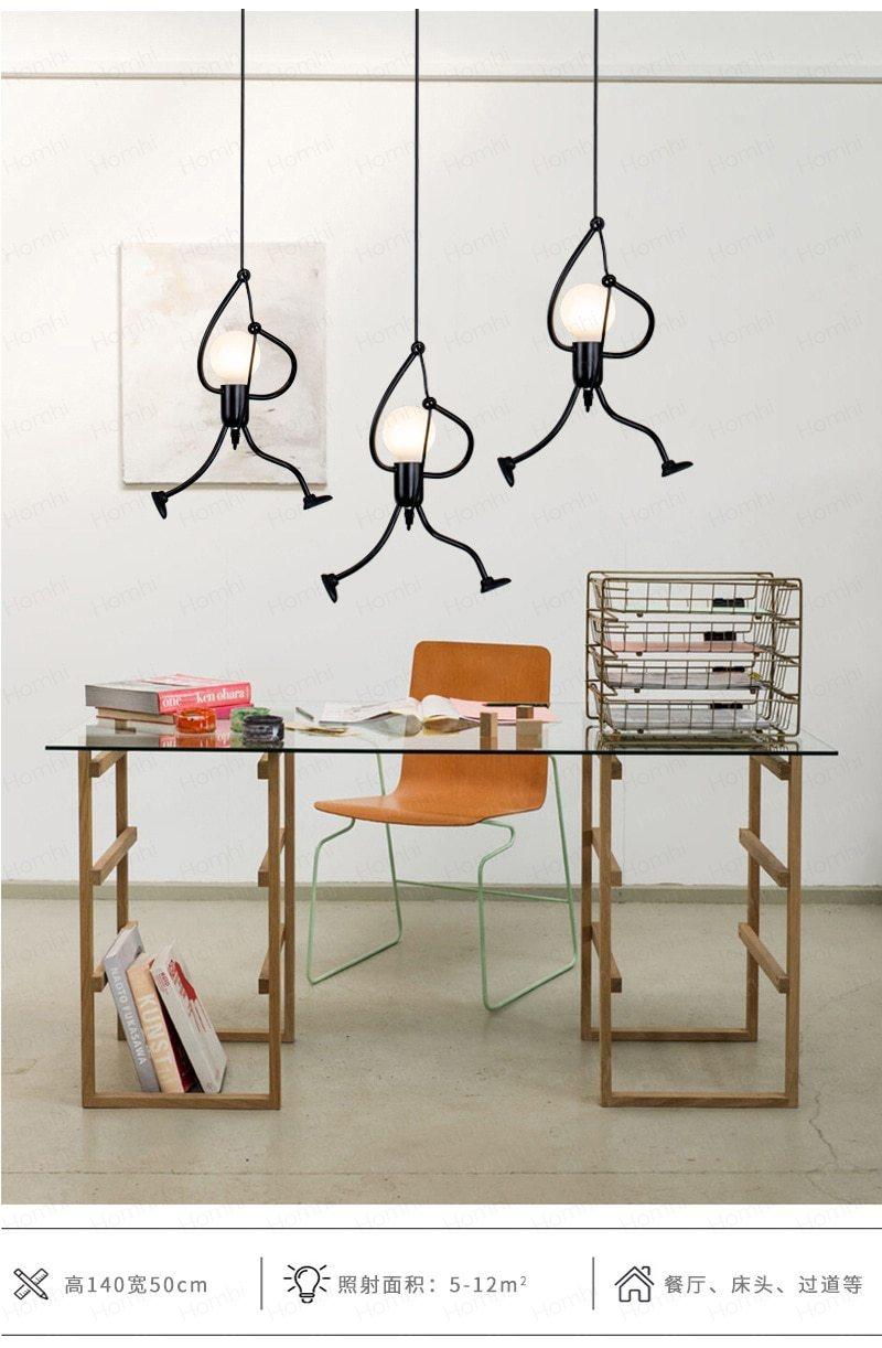 Industrial Metal Pendant Light, Creative Cartoon Ceiling Light Fixture, Indoor Hanging Lamp, Modern Minimalist Lamps for Bedrooms Loft Study Restaurant Entryway Foyer, E27 Great decoration for Bedroom and Kids Room - Black Girl Golf