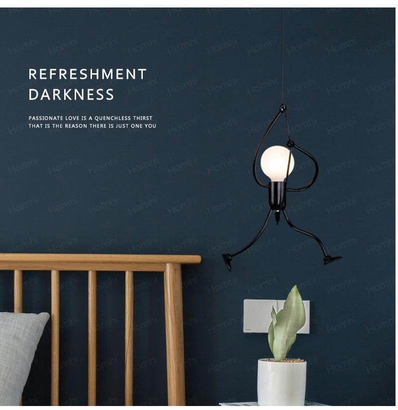 Industrial Metal Pendant Light, Creative Cartoon Ceiling Light Fixture, Indoor Hanging Lamp, Modern Minimalist Lamps for Bedrooms Loft Study Restaurant Entryway Foyer, E27 Great decoration for Bedroom and Kids Room - Black Girl Golf