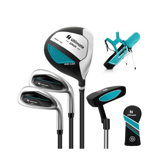 Junior Complete Golf Club Set for Kids with Rain Hood Right Hand Children Golf Age 8-10 Years Old-Blue - Black Girl Golf