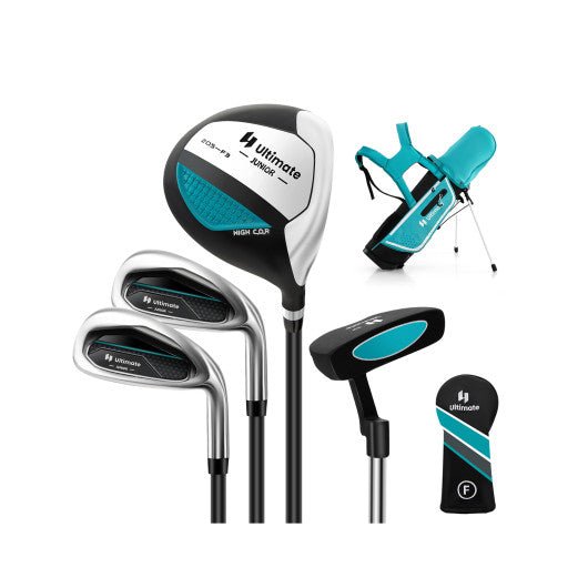 Junior Complete Golf Club Set Right Hand with Rain Hood for Kids-Blue - Black Girl Golf