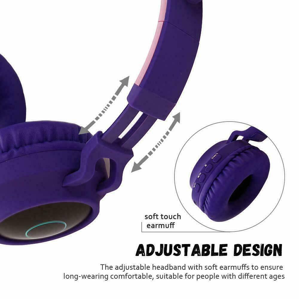 KIds Luxury Interesting Stevvex Portable Headset Wireless Bluetooth folding Headphones Headset Audio Adjustable Game Earphones With Microphone For PC phone (Pink) - Black Girl Golf
