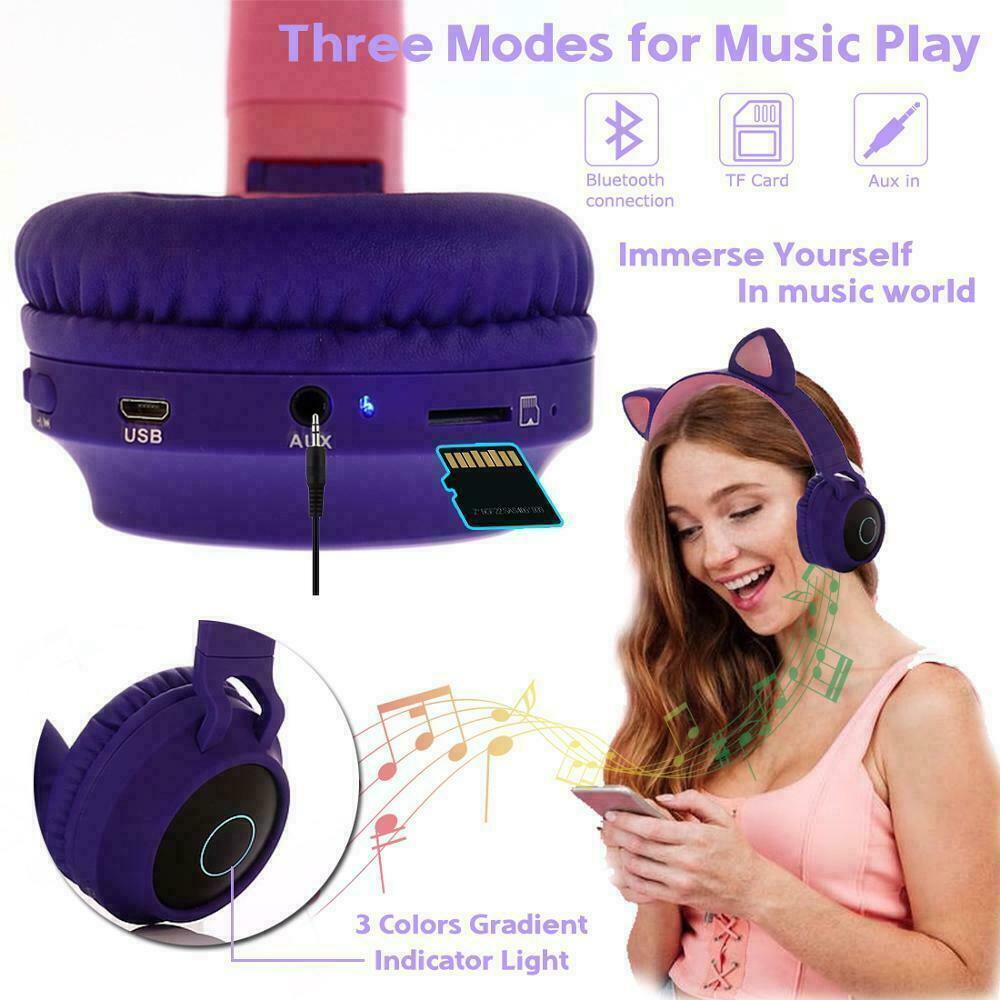 KIds Luxury Interesting Stevvex Portable Headset Wireless Bluetooth folding Headphones Headset Audio Adjustable Game Earphones With Microphone For PC phone (Pink) - Black Girl Golf
