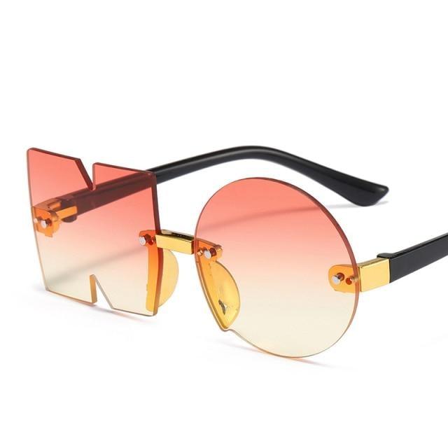 Letter NO Party Rimless Irregular Design Sunglasses For Men/Women Fashionable NO Sunglasses for Kids Oversize & Irregular Design Frameless Polygon Glasses For Children - Black Girl Golf