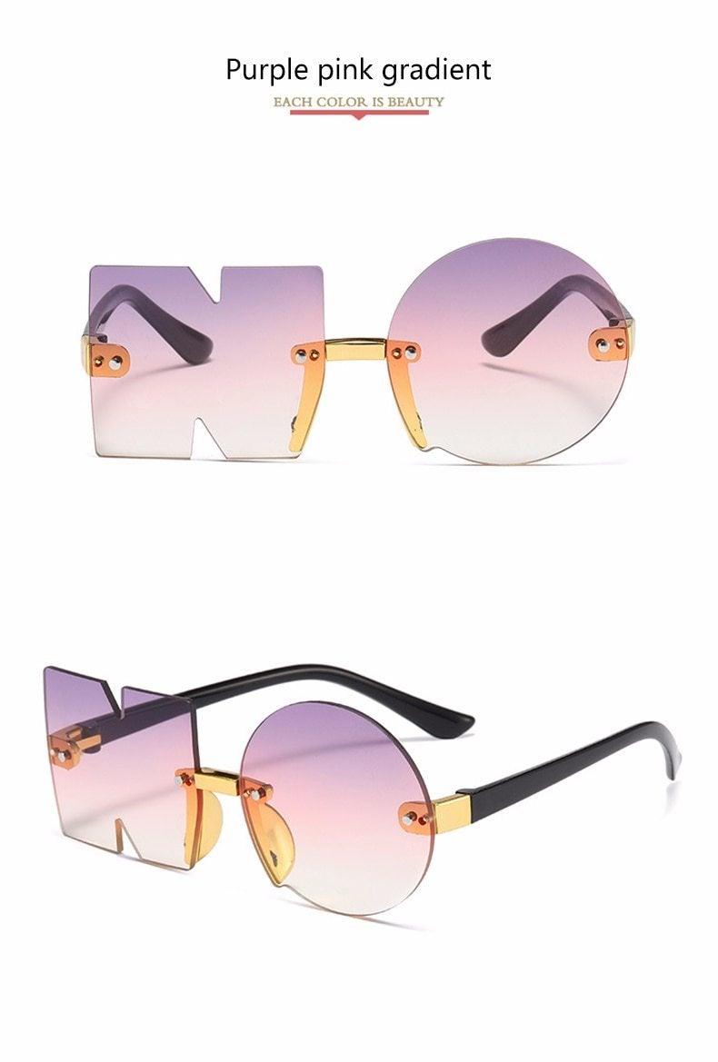 Letter NO Party Rimless Irregular Design Sunglasses For Men/Women Fashionable NO Sunglasses for Kids Oversize & Irregular Design Frameless Polygon Glasses For Children - Black Girl Golf
