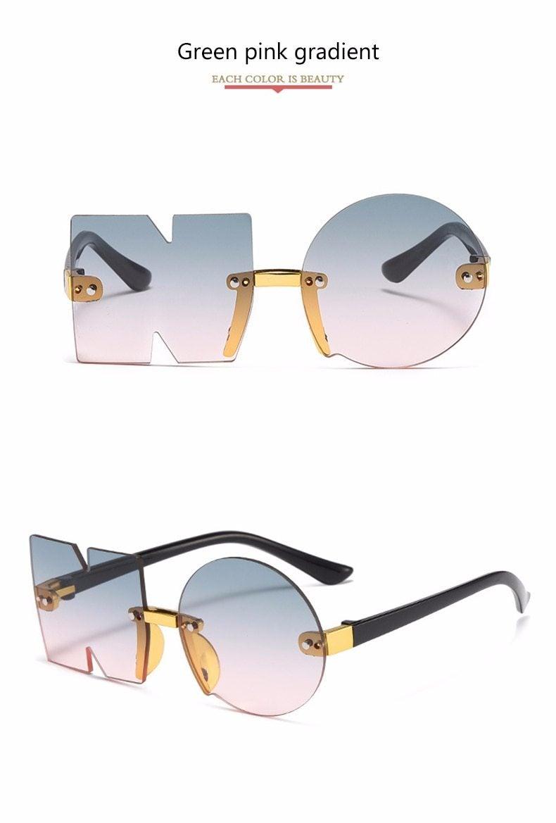 Letter NO Party Rimless Irregular Design Sunglasses For Men/Women Fashionable NO Sunglasses for Kids Oversize & Irregular Design Frameless Polygon Glasses For Children - Black Girl Golf