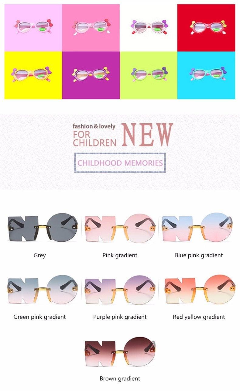 Letter NO Party Rimless Irregular Design Sunglasses For Men/Women Fashionable NO Sunglasses for Kids Oversize & Irregular Design Frameless Polygon Glasses For Children - Black Girl Golf