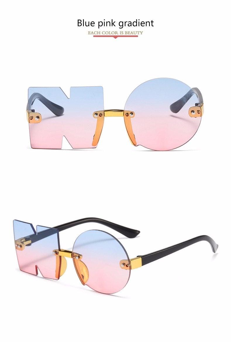 Letter NO Party Rimless Irregular Design Sunglasses For Men/Women Fashionable NO Sunglasses for Kids Oversize & Irregular Design Frameless Polygon Glasses For Children - Black Girl Golf