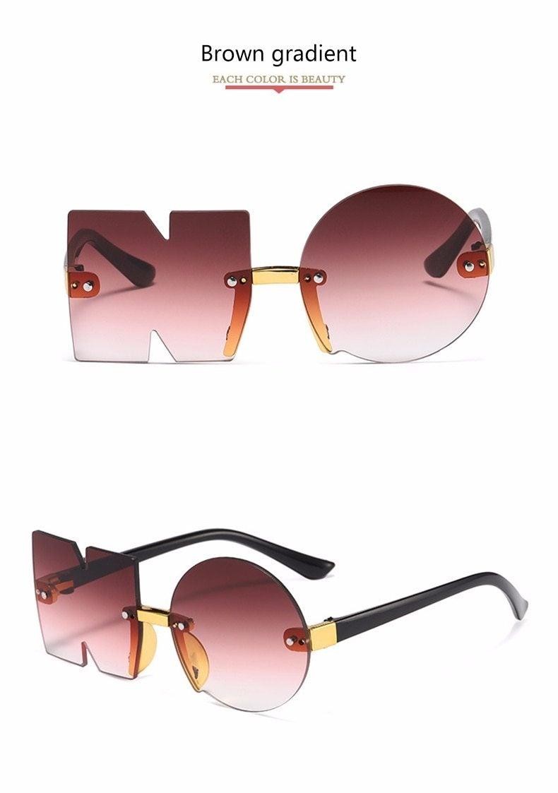 Letter NO Party Rimless Irregular Design Sunglasses For Men/Women Fashionable NO Sunglasses for Kids Oversize & Irregular Design Frameless Polygon Glasses For Children - Black Girl Golf