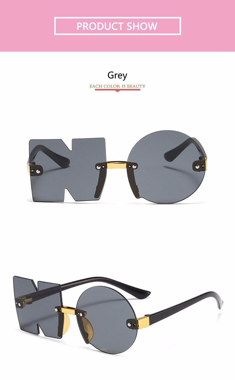 Letter NO Party Rimless Irregular Design Sunglasses For Men/Women Fashionable NO Sunglasses for Kids Oversize & Irregular Design Frameless Polygon Glasses For Children - Black Girl Golf