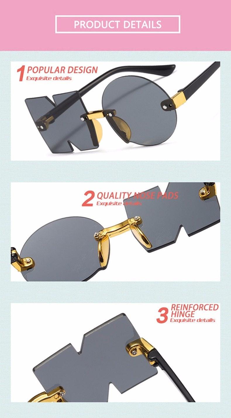 Letter NO Party Rimless Irregular Design Sunglasses For Men/Women Fashionable NO Sunglasses for Kids Oversize & Irregular Design Frameless Polygon Glasses For Children - Black Girl Golf