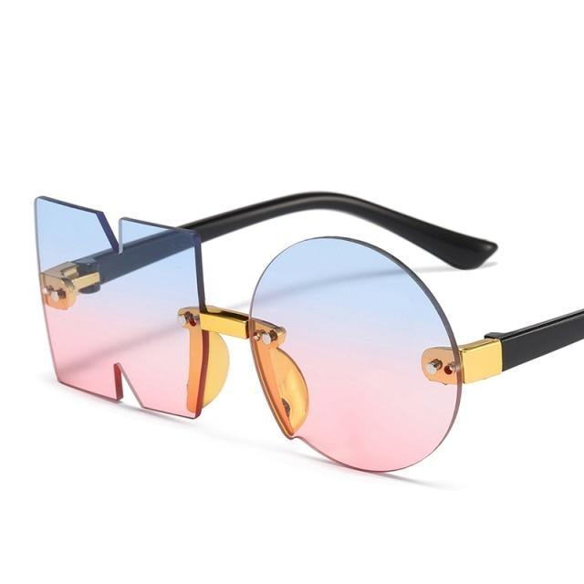 Letter NO Party Rimless Irregular Design Sunglasses For Men/Women Fashionable NO Sunglasses for Kids Oversize & Irregular Design Frameless Polygon Glasses For Children - Black Girl Golf