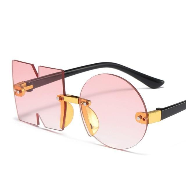 Letter NO Party Rimless Irregular Design Sunglasses For Men/Women Fashionable NO Sunglasses for Kids Oversize & Irregular Design Frameless Polygon Glasses For Children - Black Girl Golf