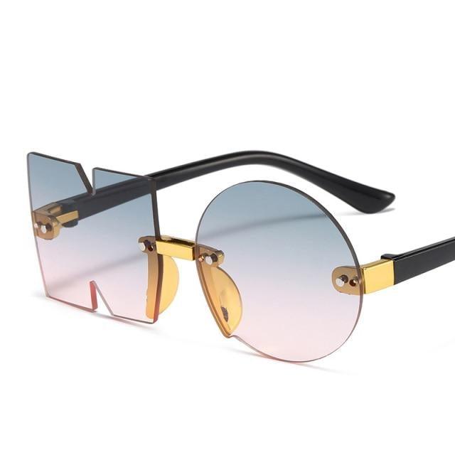 Letter NO Party Rimless Irregular Design Sunglasses For Men/Women Fashionable NO Sunglasses for Kids Oversize & Irregular Design Frameless Polygon Glasses For Children - Black Girl Golf