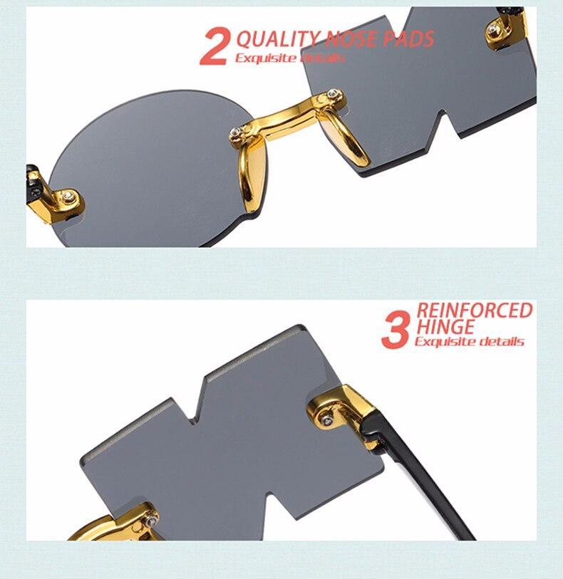 Letter NO Party Rimless Irregular Design Sunglasses For Men/Women Fashionable NO Sunglasses for Kids Oversize & Irregular Design Frameless Polygon Glasses For Children - Black Girl Golf