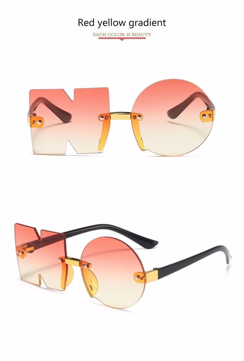 Letter NO Party Rimless Irregular Design Sunglasses For Men/Women Fashionable NO Sunglasses for Kids Oversize & Irregular Design Frameless Polygon Glasses For Children - Black Girl Golf