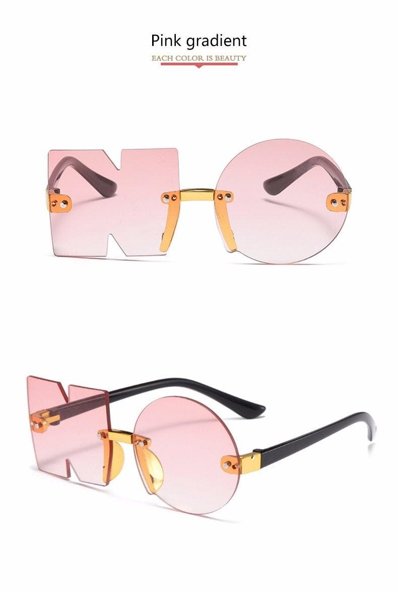 Letter NO Party Rimless Irregular Design Sunglasses For Men/Women Fashionable NO Sunglasses for Kids Oversize & Irregular Design Frameless Polygon Glasses For Children - Black Girl Golf